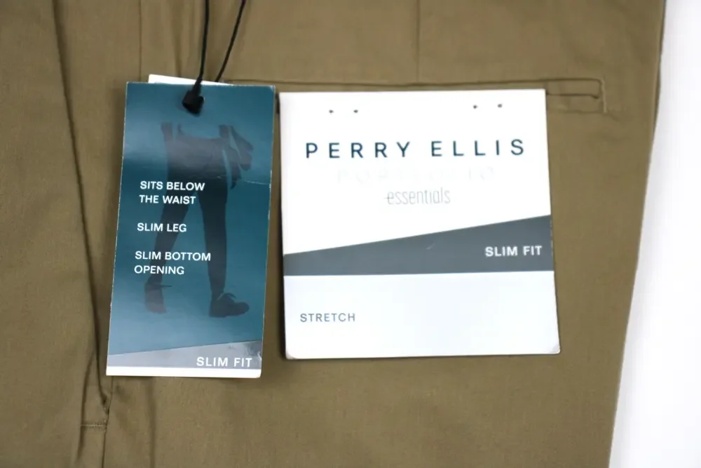 Perry Ellis Portfolio Essentials Pants Mens Fits 31x32 Khaki Slim Fit Stretch